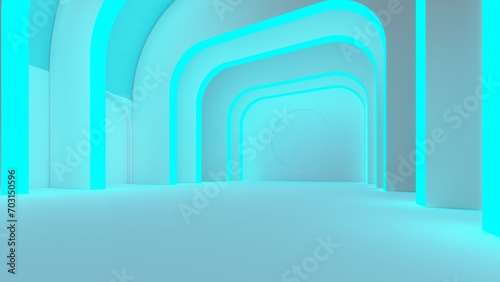 Fototapeta Naklejka Na Ścianę i Meble -  Architecture interior background lamps glowing in arch tunnel 3d render