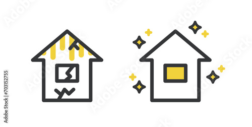 リフォーム前後のシンプルな住宅のイラスト