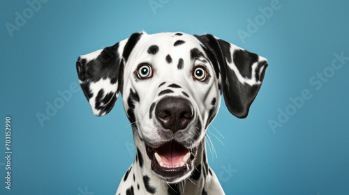 A dalmatian dog with a blue background
