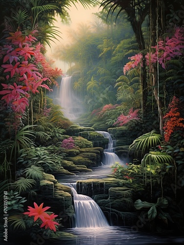 Nature's Shower: Tropical Waterfalls Wall Prints - Exquisite Display of Refreshing Beauty