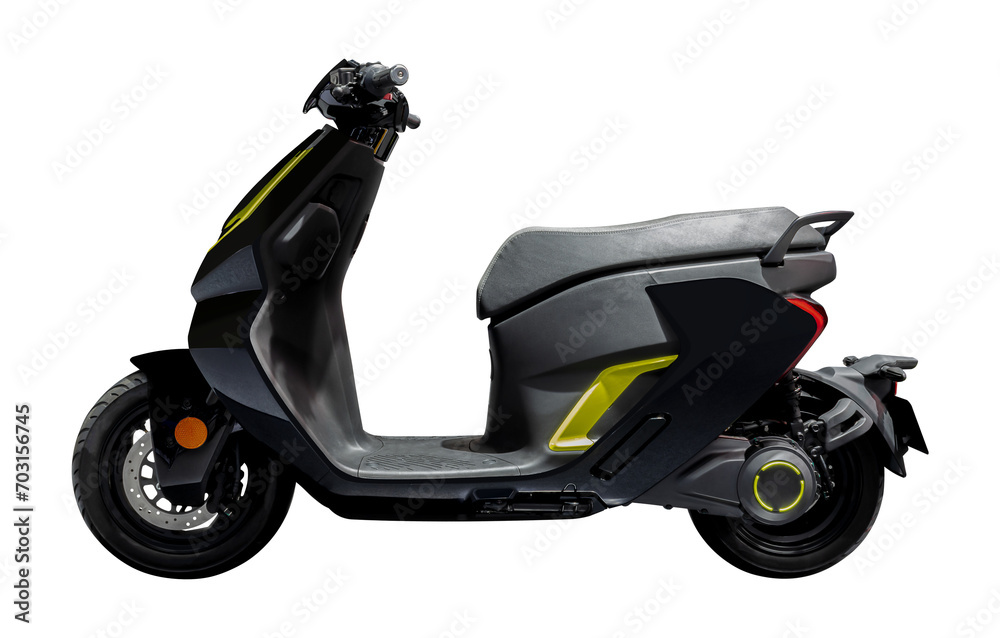 Side view black electric motorcycle