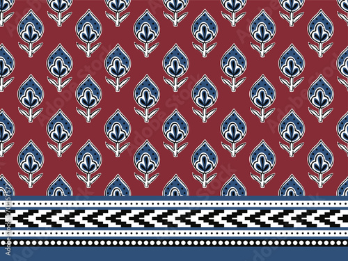BLOCK FLORAL ALL OVER PRINT SEAMLESS PATTERN WITH BORDER VECTOR ILLUSTRATION
