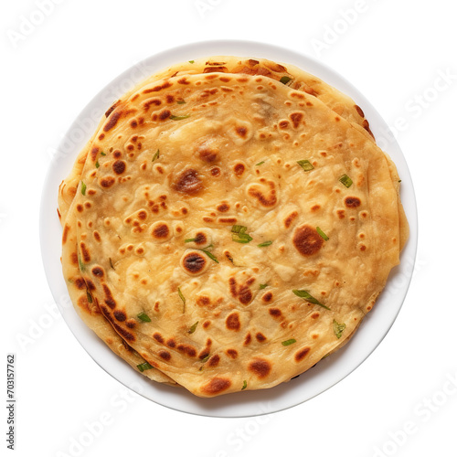 Traditional Indian Aloo Paratha isolated on transparent background Remove png, Clipping Path, pen tool photo