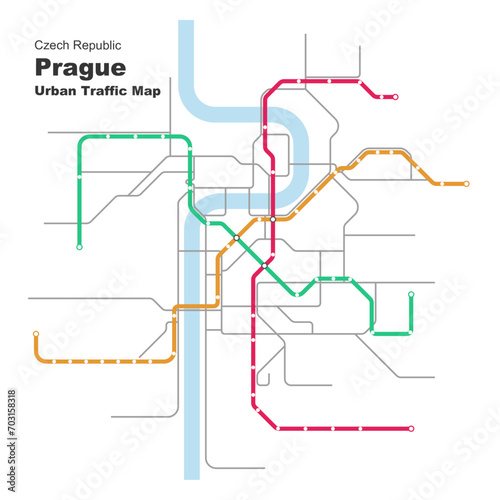 Layered editable vector illustration of Urban Traffic Map of Prague,Czech Republic