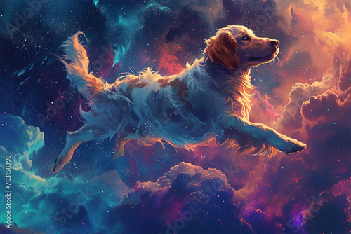 illustration of a dog floating in space