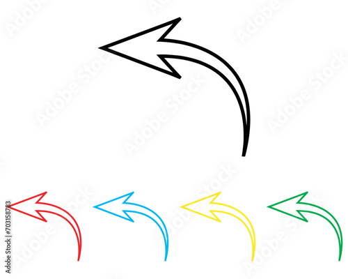 Curved arrow icon vector. Arrow pointer icon sign symbol in trendy flat style. Set elements in colored icons. Arrow left vector icon illustration isolated on white background