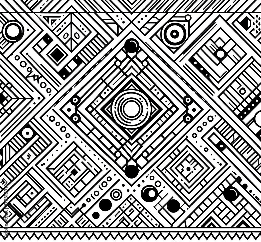 Geometric Pattern coloring page.  Generative Ai