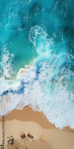 Aerial view of a beautiful island beach at sea with clear turquoise water.Beach holidays pictures Drone views of beach © RainMelon