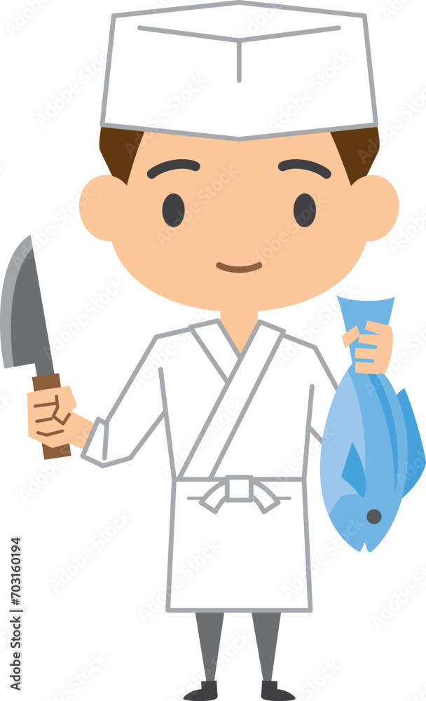 魚を持っている男性板前のイメージイラスト