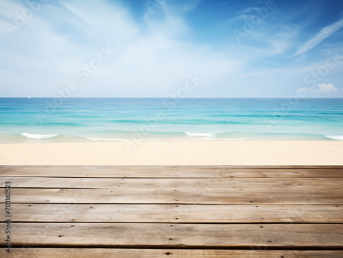 Beautiful beach landscape with wooden terrace,