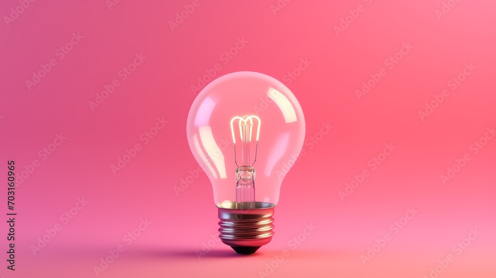 Illuminated Light Bulb Against Vibrant Pink Background