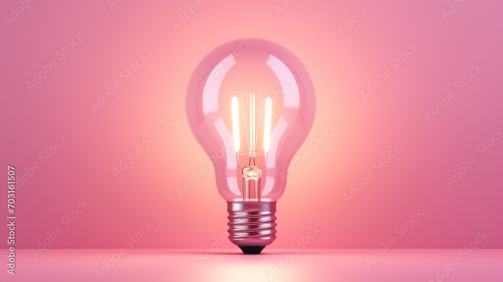 Illuminated Light Bulb Against Vibrant Pink Background Illuminated Light Bulb Against Vibrant Pink Background