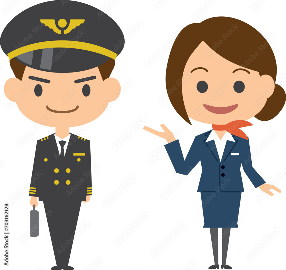 Naklejka premium パイロットとキャビンアテンダントのイメージイラスト