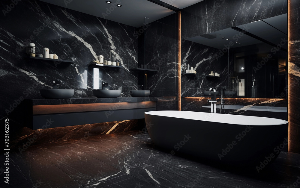 Black marble style bathroom. Luxury bathroom interior