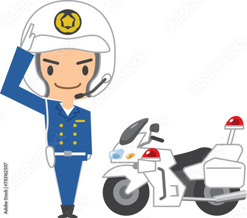 敬礼する男性白バイ隊員のイメージイラスト