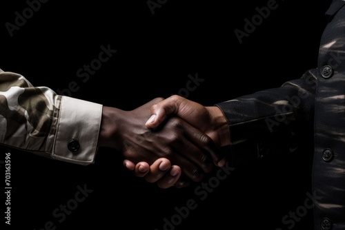 Hand shake between two men, closeup shot of shaking hands. AI generative