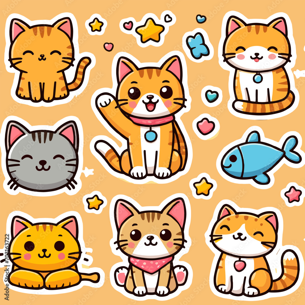 Cute cartoon cats printable stickers funny illustrations for kids