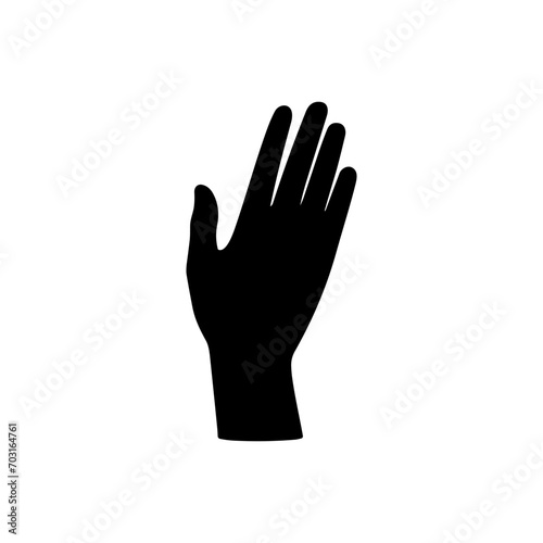 Silhouette of hand curved up on white background, black illustration, flat design.