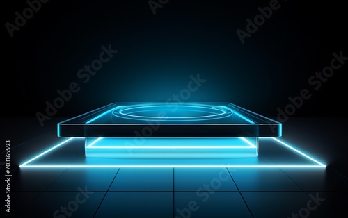 futuristic gaming esports cyan neon glass display podium © Harry