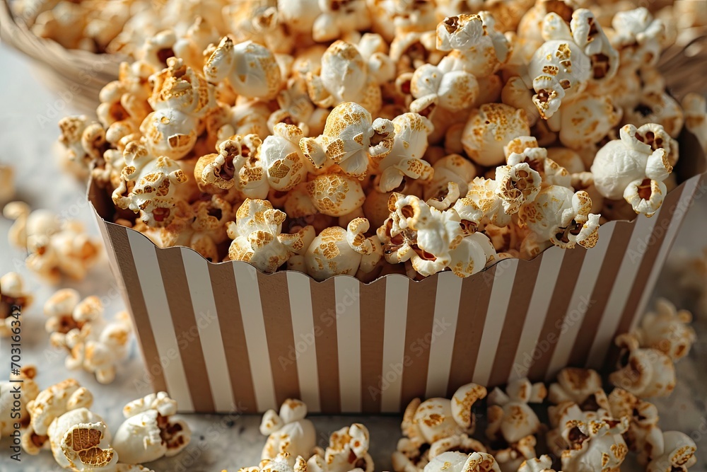 popcorn popping in striped cardboard bucket professional advertising food photography popcorn popping in striped cardboard bucket professional advertising food photography
