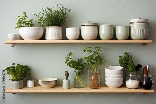 kitchen utensils on the shelves white wall minimalist design professional advertising photography © MeyKitchen