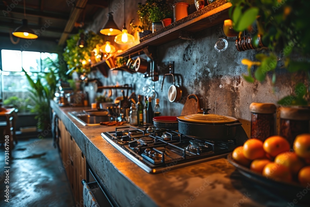industrial kitchen design with concrete professional advertising photography