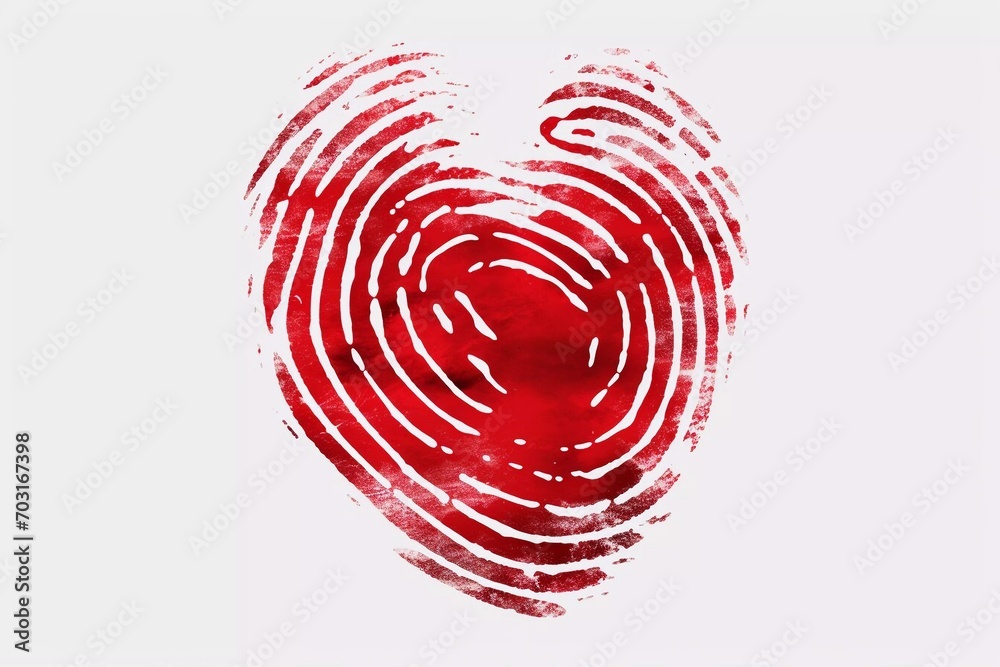 A red heart with a fingerprint isolated on white background.
