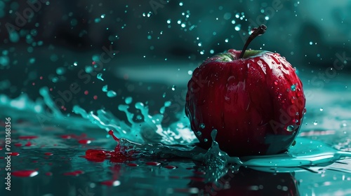 Apple falling with blue dripping down it photo