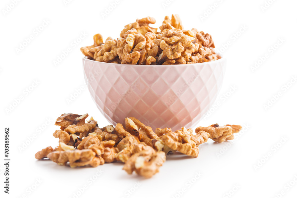 Peeled dried walnut kernels isolated on white background. Peeled dried walnut kernels isolated on white background.
