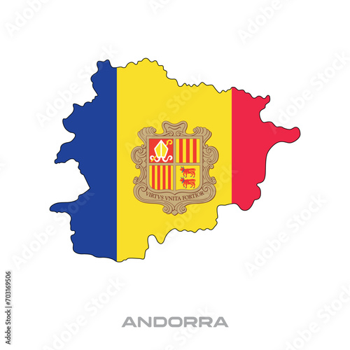 Vector illustration of the flag of Andorra with black contours on a white background