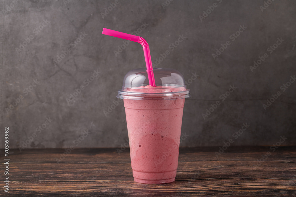 Strawberry smoothie or milkshake, healthy food for breakfast and snack