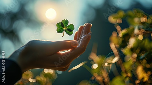 Catch your luck, find a lucky four leaf clover, be lucky photo