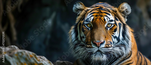 a tiger in the jungle wallpaper, wildlife photo, with empty copy space photo