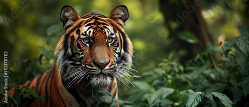 a tiger in the jungle wallpaper  wildlife photo  with empty copy space