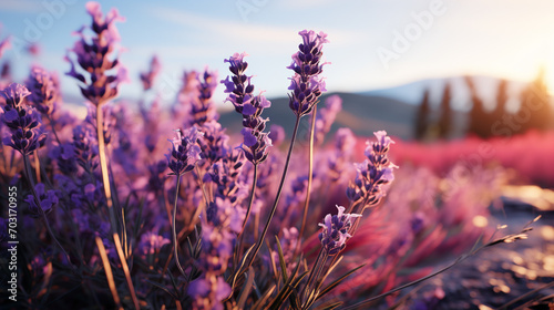 A landscape of lavender in a lullaby of minimalistic charm, evoking calmness. photo