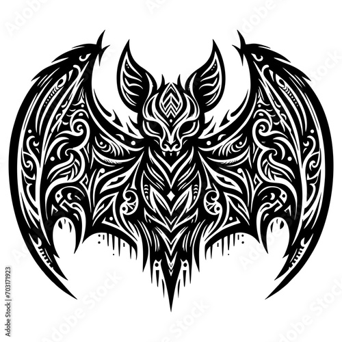 vampire bat black and white tribal tattoo