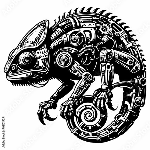 chameleon cyborg style vector illustration