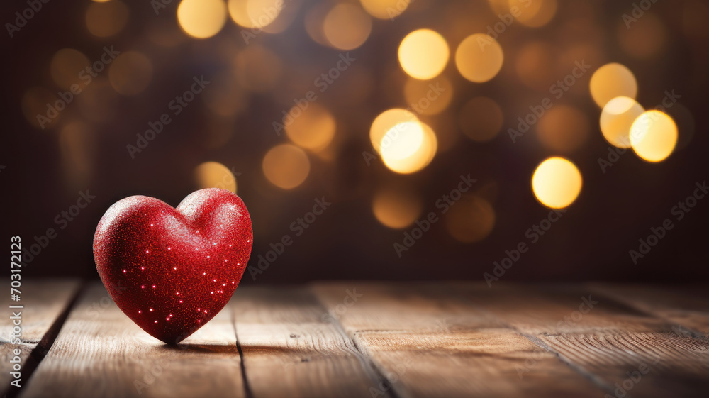 Copy space Two Red heart on the wooden on bokeh background