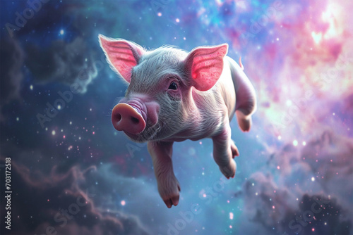 illustration of a pig floating in space © Yoshimura