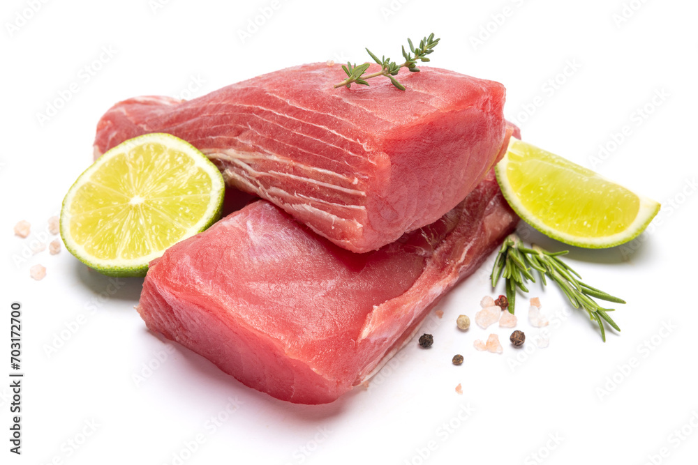 Fresh tuna Fish steak isolated on a white background Fresh tuna Fish steak isolated on a white background