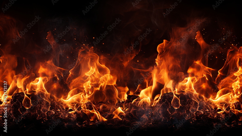 Closeup of burning flames isolated on black background Closeup of burning flames isolated on black background