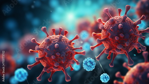 Coronavirus infectious pathogen viewed in laboratory microscope - Generative AI
