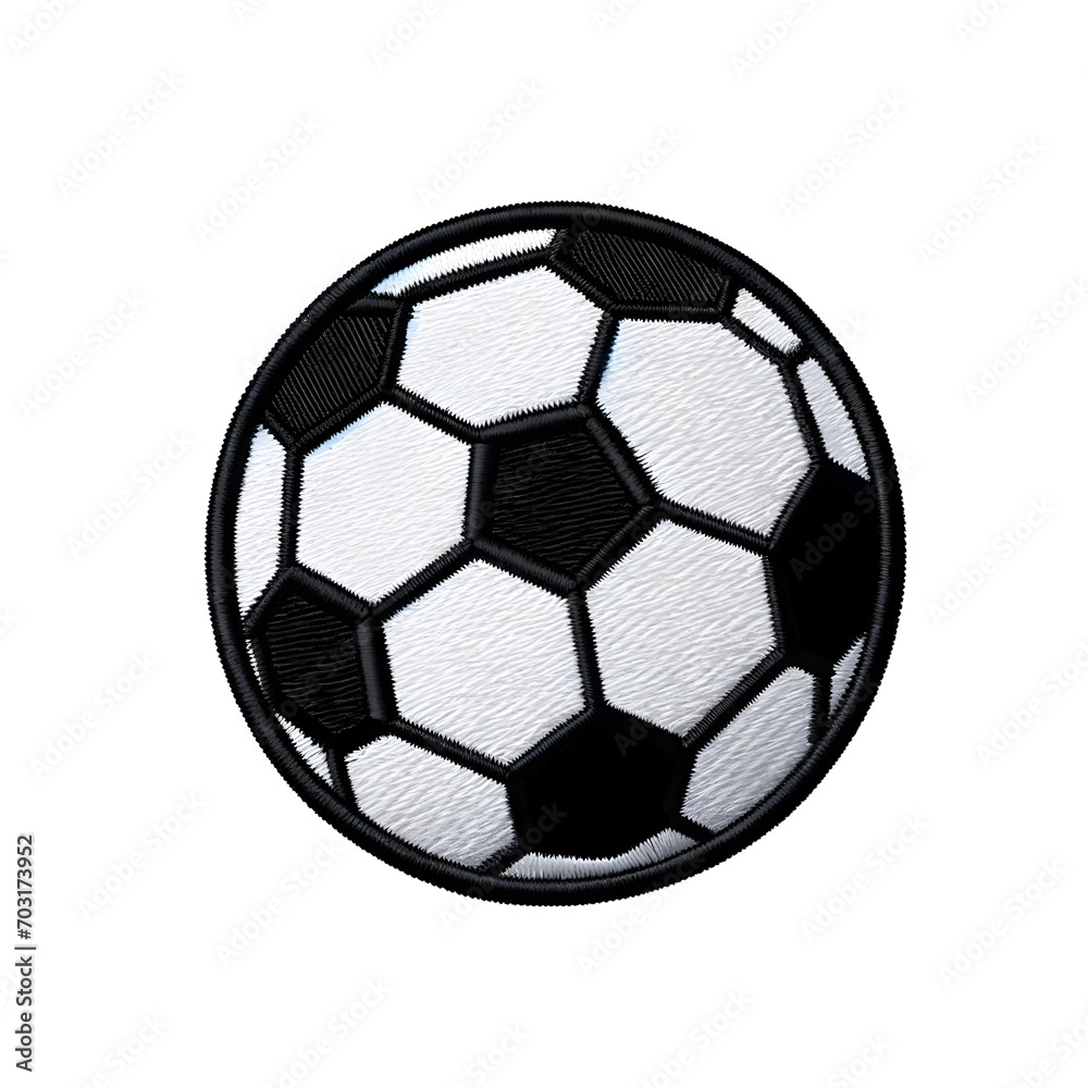 Obraz premium Embroidered patch badge with a soccer ball on a transparent isolated background in PNG format.