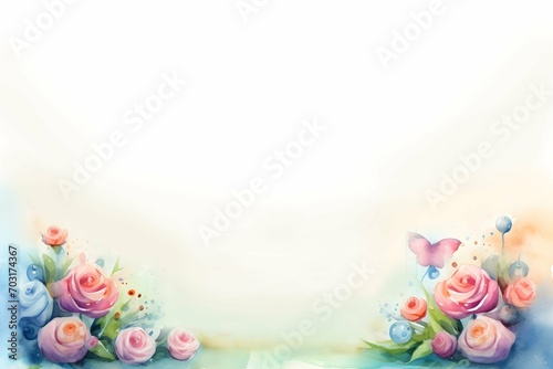 Watercolor painting rose flower frame banner background with copy space for card decoration design