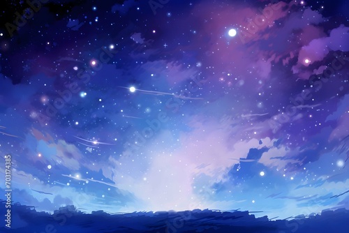 Watercolor dreamy gradient night sky with sparkling stars on the mountain top landscape background © khanh my