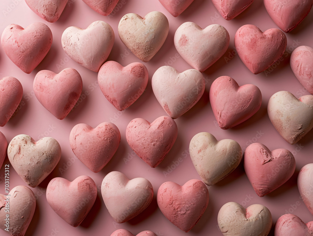 Obraz premium Background full of candies in pink shades with heart shapes and different sizes. Valentine's Day Concept