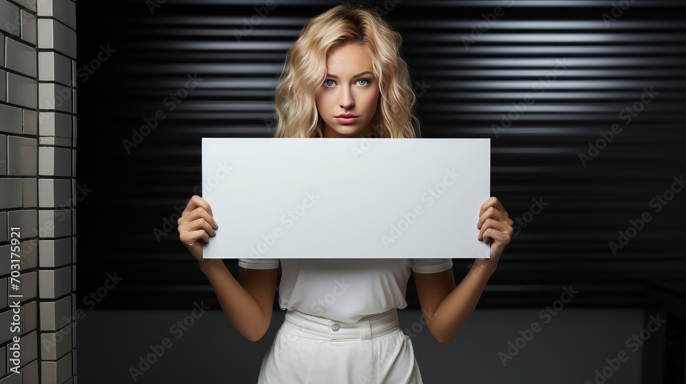Naklejka premium woman holding a blank sign