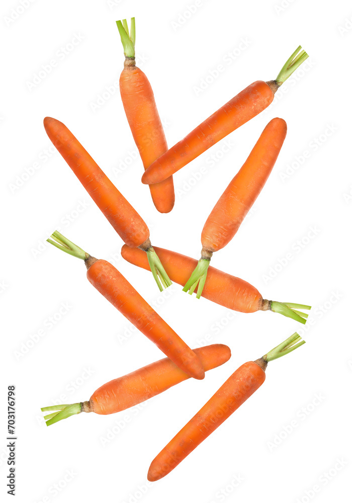 Fresh ripe carrots falling on white background Fresh ripe carrots falling on white background