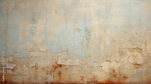 A rusted wall with yellow and blue paint photo