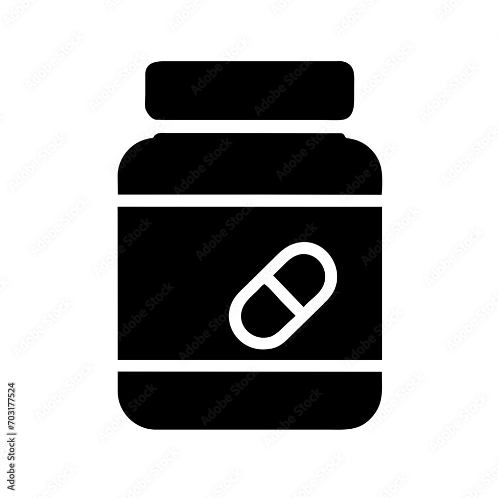 Pill bottle with a label vektor icon illustation Pill bottle with a label vektor icon illustation